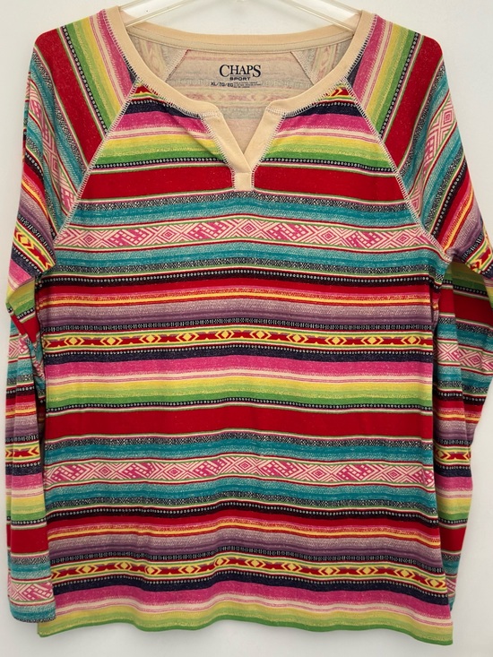 Chaps Tops - Chaps Red Multi-Stripe Notch-Neck Long Sleeve Top western